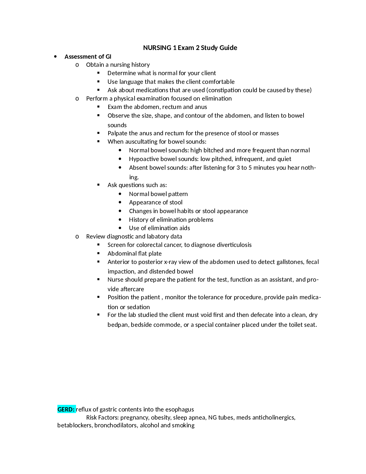 Nursing 2 Exam 1, Study Guide